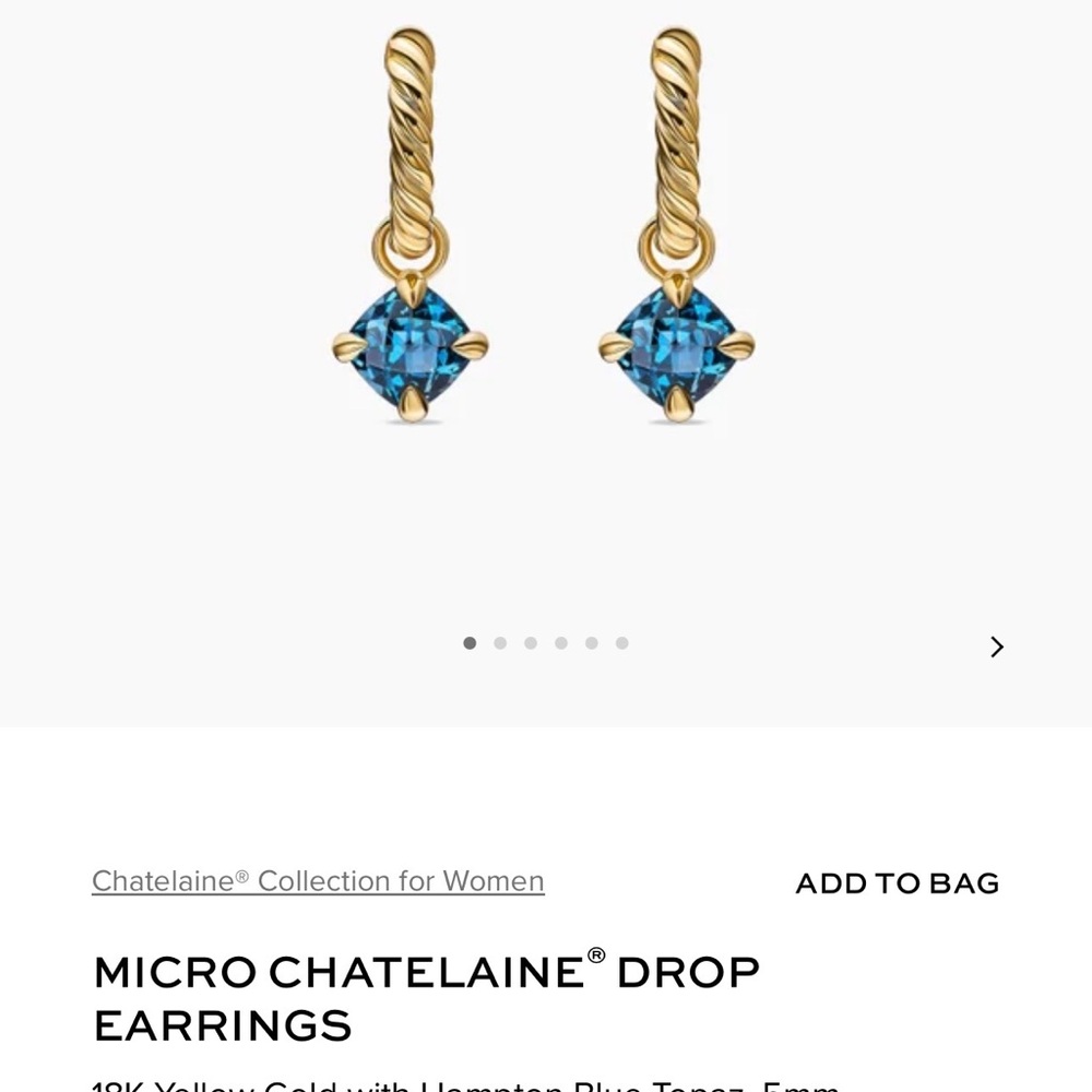 David Yurman Micro Chatelaine Drop Earrings 18K Gold - Hampton Blue Topaz $1100
